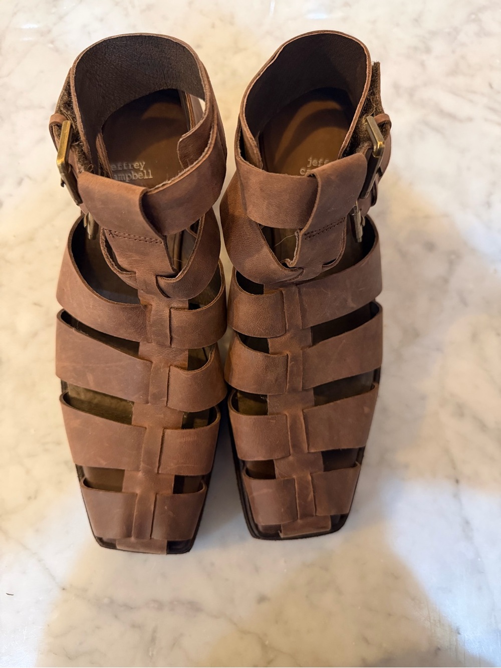 Jeffrey Campbell Elective Fisherman Sandals in Brown Crazy Horse - Picture 3 of 5